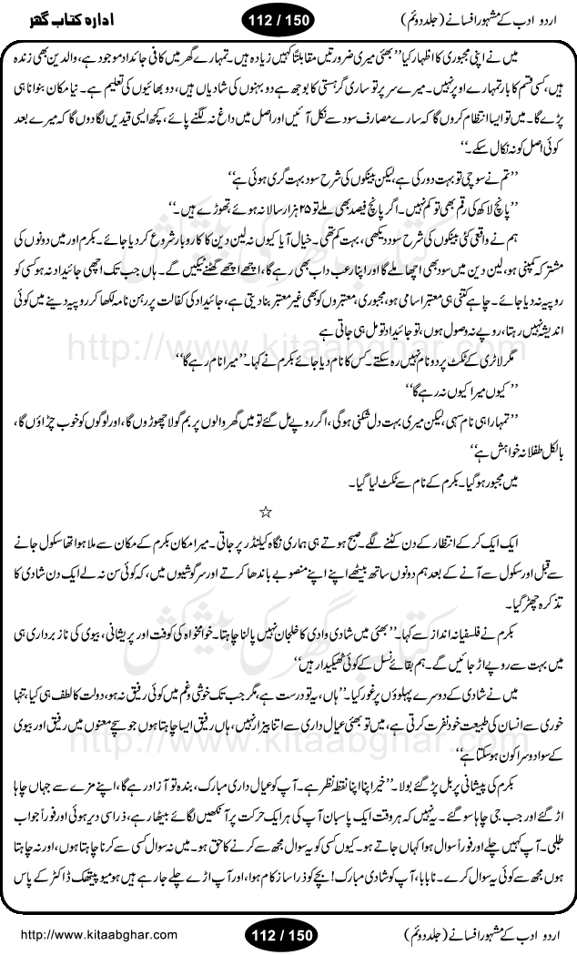 Urdu Adab ke Mashhoor (maroof) Afsanay is a second collection of selective short stories (afsane) of famous urdu writers (afsana nigar). It contains Kali Bala by Shaukat Siddiqi, Qaidi by Ibrahim Jalees, Akhrot Jha chuha bhes by Mumtaz Mufti, Saib ka Darakht, Bottle ka Jini by A. Hameed, Fasla by Wajda Tabassum, Badam Rangi by Balwant Singh, Bayhuda Khawand by Kanhaya Lal Kapoor, Ajeeb Qatal by Sheen Meem Jamil, Dil hi tou hay, Bhanwar, Gondani by Ghulam Abbas, Majeed ka Mazi, Pooja Phadday Baz by Saadat Hasan Manto, Mader Zaad by Khawaja Ahmed Abbas, Ooper Gori ka makaan by Agha Babar, Adha by Gulzar, SahibaN Mirza by Ali Haider Malik, Lottery by Munshi Prem Chand, Molvi Maherban Ali by Ibn-e-Insha, Lemon Juice by Chiter Sain, Gher Qanooni Mashwara, Loh-e-Mazar by MopasaN (terjuma), Aik thi Fakhta by Muhammad Mansha Yaad, Soti Salgira by Ashfaq Ahmed
