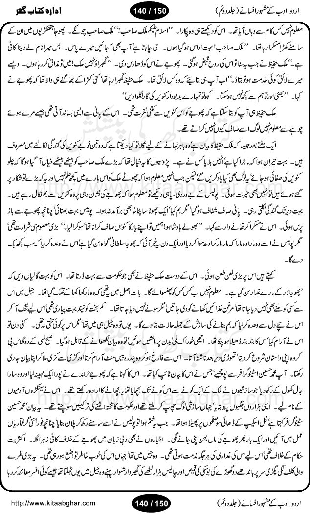 Urdu Adab ke Mashhoor (maroof) Afsanay is a second collection of selective short stories (afsane) of famous urdu writers (afsana nigar). It contains Kali Bala by Shaukat Siddiqi, Qaidi by Ibrahim Jalees, Akhrot Jha chuha bhes by Mumtaz Mufti, Saib ka Darakht, Bottle ka Jini by A. Hameed, Fasla by Wajda Tabassum, Badam Rangi by Balwant Singh, Bayhuda Khawand by Kanhaya Lal Kapoor, Ajeeb Qatal by Sheen Meem Jamil, Dil hi tou hay, Bhanwar, Gondani by Ghulam Abbas, Majeed ka Mazi, Pooja Phadday Baz by Saadat Hasan Manto, Mader Zaad by Khawaja Ahmed Abbas, Ooper Gori ka makaan by Agha Babar, Adha by Gulzar, SahibaN Mirza by Ali Haider Malik, Lottery by Munshi Prem Chand, Molvi Maherban Ali by Ibn-e-Insha, Lemon Juice by Chiter Sain, Gher Qanooni Mashwara, Loh-e-Mazar by MopasaN (terjuma), Aik thi Fakhta by Muhammad Mansha Yaad, Soti Salgira by Ashfaq Ahmed