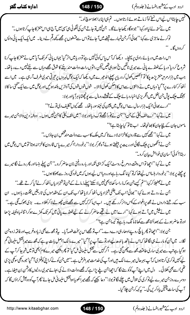 Urdu Adab ke Mashhoor (maroof) Afsanay is a second collection of selective short stories (afsane) of famous urdu writers (afsana nigar). It contains Kali Bala by Shaukat Siddiqi, Qaidi by Ibrahim Jalees, Akhrot Jha chuha bhes by Mumtaz Mufti, Saib ka Darakht, Bottle ka Jini by A. Hameed, Fasla by Wajda Tabassum, Badam Rangi by Balwant Singh, Bayhuda Khawand by Kanhaya Lal Kapoor, Ajeeb Qatal by Sheen Meem Jamil, Dil hi tou hay, Bhanwar, Gondani by Ghulam Abbas, Majeed ka Mazi, Pooja Phadday Baz by Saadat Hasan Manto, Mader Zaad by Khawaja Ahmed Abbas, Ooper Gori ka makaan by Agha Babar, Adha by Gulzar, SahibaN Mirza by Ali Haider Malik, Lottery by Munshi Prem Chand, Molvi Maherban Ali by Ibn-e-Insha, Lemon Juice by Chiter Sain, Gher Qanooni Mashwara, Loh-e-Mazar by MopasaN (terjuma), Aik thi Fakhta by Muhammad Mansha Yaad, Soti Salgira by Ashfaq Ahmed
