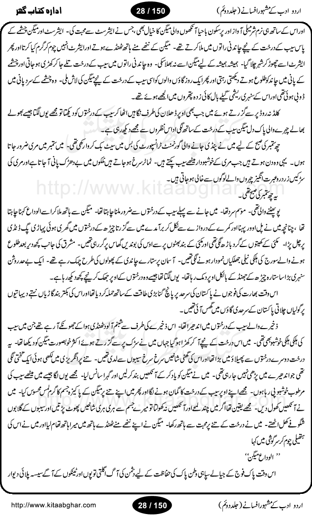 Urdu Adab ke Mashhoor (maroof) Afsanay is a second collection of selective short stories (afsane) of famous urdu writers (afsana nigar). It contains Kali Bala by Shaukat Siddiqi, Qaidi by Ibrahim Jalees, Akhrot Jha chuha bhes by Mumtaz Mufti, Saib ka Darakht, Bottle ka Jini by A. Hameed, Fasla by Wajda Tabassum, Badam Rangi by Balwant Singh, Bayhuda Khawand by Kanhaya Lal Kapoor, Ajeeb Qatal by Sheen Meem Jamil, Dil hi tou hay, Bhanwar, Gondani by Ghulam Abbas, Majeed ka Mazi, Pooja Phadday Baz by Saadat Hasan Manto, Mader Zaad by Khawaja Ahmed Abbas, Ooper Gori ka makaan by Agha Babar, Adha by Gulzar, SahibaN Mirza by Ali Haider Malik, Lottery by Munshi Prem Chand, Molvi Maherban Ali by Ibn-e-Insha, Lemon Juice by Chiter Sain, Gher Qanooni Mashwara, Loh-e-Mazar by MopasaN (terjuma), Aik thi Fakhta by Muhammad Mansha Yaad, Soti Salgira by Ashfaq Ahmed