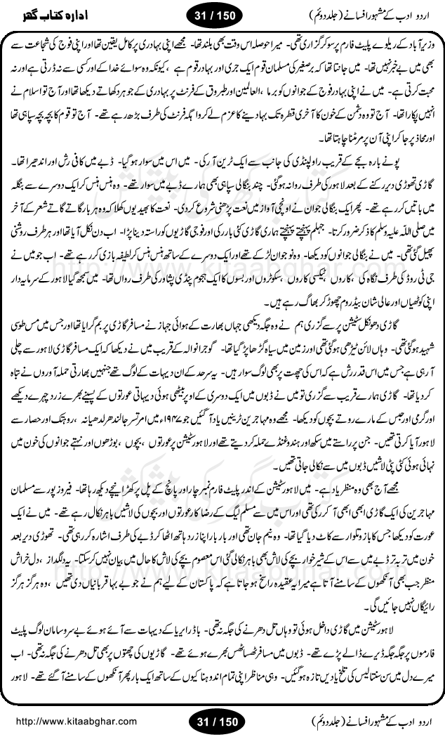 Urdu Adab ke Mashhoor (maroof) Afsanay is a second collection of selective short stories (afsane) of famous urdu writers (afsana nigar). It contains Kali Bala by Shaukat Siddiqi, Qaidi by Ibrahim Jalees, Akhrot Jha chuha bhes by Mumtaz Mufti, Saib ka Darakht, Bottle ka Jini by A. Hameed, Fasla by Wajda Tabassum, Badam Rangi by Balwant Singh, Bayhuda Khawand by Kanhaya Lal Kapoor, Ajeeb Qatal by Sheen Meem Jamil, Dil hi tou hay, Bhanwar, Gondani by Ghulam Abbas, Majeed ka Mazi, Pooja Phadday Baz by Saadat Hasan Manto, Mader Zaad by Khawaja Ahmed Abbas, Ooper Gori ka makaan by Agha Babar, Adha by Gulzar, SahibaN Mirza by Ali Haider Malik, Lottery by Munshi Prem Chand, Molvi Maherban Ali by Ibn-e-Insha, Lemon Juice by Chiter Sain, Gher Qanooni Mashwara, Loh-e-Mazar by MopasaN (terjuma), Aik thi Fakhta by Muhammad Mansha Yaad, Soti Salgira by Ashfaq Ahmed