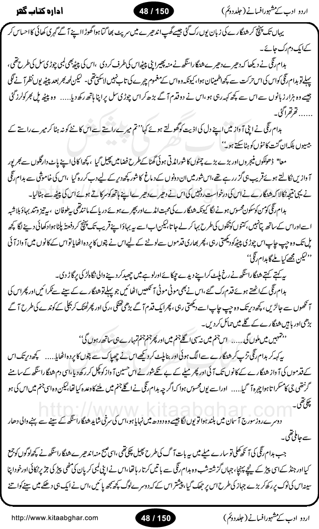 Urdu Adab ke Mashhoor (maroof) Afsanay is a second collection of selective short stories (afsane) of famous urdu writers (afsana nigar). It contains Kali Bala by Shaukat Siddiqi, Qaidi by Ibrahim Jalees, Akhrot Jha chuha bhes by Mumtaz Mufti, Saib ka Darakht, Bottle ka Jini by A. Hameed, Fasla by Wajda Tabassum, Badam Rangi by Balwant Singh, Bayhuda Khawand by Kanhaya Lal Kapoor, Ajeeb Qatal by Sheen Meem Jamil, Dil hi tou hay, Bhanwar, Gondani by Ghulam Abbas, Majeed ka Mazi, Pooja Phadday Baz by Saadat Hasan Manto, Mader Zaad by Khawaja Ahmed Abbas, Ooper Gori ka makaan by Agha Babar, Adha by Gulzar, SahibaN Mirza by Ali Haider Malik, Lottery by Munshi Prem Chand, Molvi Maherban Ali by Ibn-e-Insha, Lemon Juice by Chiter Sain, Gher Qanooni Mashwara, Loh-e-Mazar by MopasaN (terjuma), Aik thi Fakhta by Muhammad Mansha Yaad, Soti Salgira by Ashfaq Ahmed