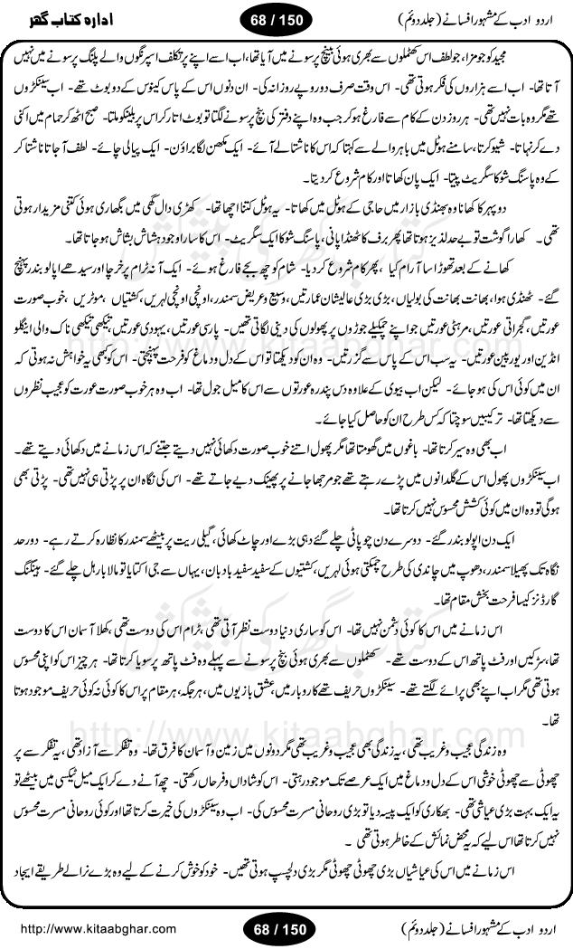 Urdu Adab ke Mashhoor (maroof) Afsanay is a second collection of selective short stories (afsane) of famous urdu writers (afsana nigar). It contains Kali Bala by Shaukat Siddiqi, Qaidi by Ibrahim Jalees, Akhrot Jha chuha bhes by Mumtaz Mufti, Saib ka Darakht, Bottle ka Jini by A. Hameed, Fasla by Wajda Tabassum, Badam Rangi by Balwant Singh, Bayhuda Khawand by Kanhaya Lal Kapoor, Ajeeb Qatal by Sheen Meem Jamil, Dil hi tou hay, Bhanwar, Gondani by Ghulam Abbas, Majeed ka Mazi, Pooja Phadday Baz by Saadat Hasan Manto, Mader Zaad by Khawaja Ahmed Abbas, Ooper Gori ka makaan by Agha Babar, Adha by Gulzar, SahibaN Mirza by Ali Haider Malik, Lottery by Munshi Prem Chand, Molvi Maherban Ali by Ibn-e-Insha, Lemon Juice by Chiter Sain, Gher Qanooni Mashwara, Loh-e-Mazar by MopasaN (terjuma), Aik thi Fakhta by Muhammad Mansha Yaad, Soti Salgira by Ashfaq Ahmed