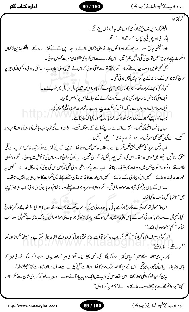 Urdu Adab ke Mashhoor (maroof) Afsanay is a second collection of selective short stories (afsane) of famous urdu writers (afsana nigar). It contains Kali Bala by Shaukat Siddiqi, Qaidi by Ibrahim Jalees, Akhrot Jha chuha bhes by Mumtaz Mufti, Saib ka Darakht, Bottle ka Jini by A. Hameed, Fasla by Wajda Tabassum, Badam Rangi by Balwant Singh, Bayhuda Khawand by Kanhaya Lal Kapoor, Ajeeb Qatal by Sheen Meem Jamil, Dil hi tou hay, Bhanwar, Gondani by Ghulam Abbas, Majeed ka Mazi, Pooja Phadday Baz by Saadat Hasan Manto, Mader Zaad by Khawaja Ahmed Abbas, Ooper Gori ka makaan by Agha Babar, Adha by Gulzar, SahibaN Mirza by Ali Haider Malik, Lottery by Munshi Prem Chand, Molvi Maherban Ali by Ibn-e-Insha, Lemon Juice by Chiter Sain, Gher Qanooni Mashwara, Loh-e-Mazar by MopasaN (terjuma), Aik thi Fakhta by Muhammad Mansha Yaad, Soti Salgira by Ashfaq Ahmed