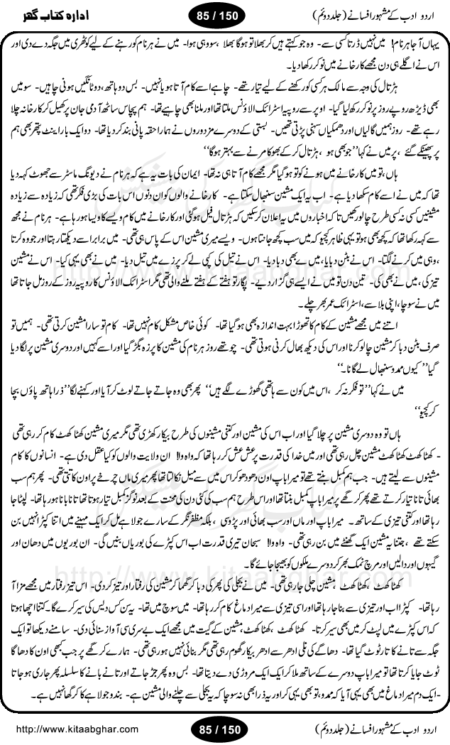 Urdu Adab ke Mashhoor (maroof) Afsanay is a second collection of selective short stories (afsane) of famous urdu writers (afsana nigar). It contains Kali Bala by Shaukat Siddiqi, Qaidi by Ibrahim Jalees, Akhrot Jha chuha bhes by Mumtaz Mufti, Saib ka Darakht, Bottle ka Jini by A. Hameed, Fasla by Wajda Tabassum, Badam Rangi by Balwant Singh, Bayhuda Khawand by Kanhaya Lal Kapoor, Ajeeb Qatal by Sheen Meem Jamil, Dil hi tou hay, Bhanwar, Gondani by Ghulam Abbas, Majeed ka Mazi, Pooja Phadday Baz by Saadat Hasan Manto, Mader Zaad by Khawaja Ahmed Abbas, Ooper Gori ka makaan by Agha Babar, Adha by Gulzar, SahibaN Mirza by Ali Haider Malik, Lottery by Munshi Prem Chand, Molvi Maherban Ali by Ibn-e-Insha, Lemon Juice by Chiter Sain, Gher Qanooni Mashwara, Loh-e-Mazar by MopasaN (terjuma), Aik thi Fakhta by Muhammad Mansha Yaad, Soti Salgira by Ashfaq Ahmed