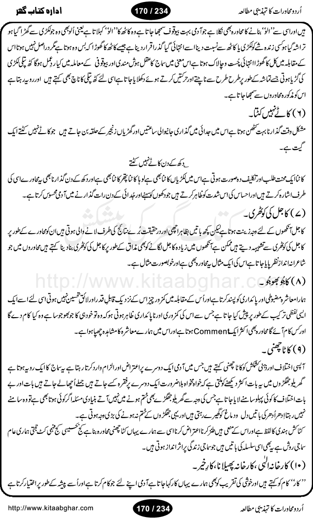 Urdu Muhavrat ka Tehzibi Mutalea (Cultural study of Urdu Idioms) is a great book by Dr. Ishrat Jehan Hashmi, which discusses the role of culture and our society in the idioms and proverbs of Urdu / Hindi. Its an excellent effort and very hand for urdu learning students as well as those individuals who like to study the roots of our culture, language, society