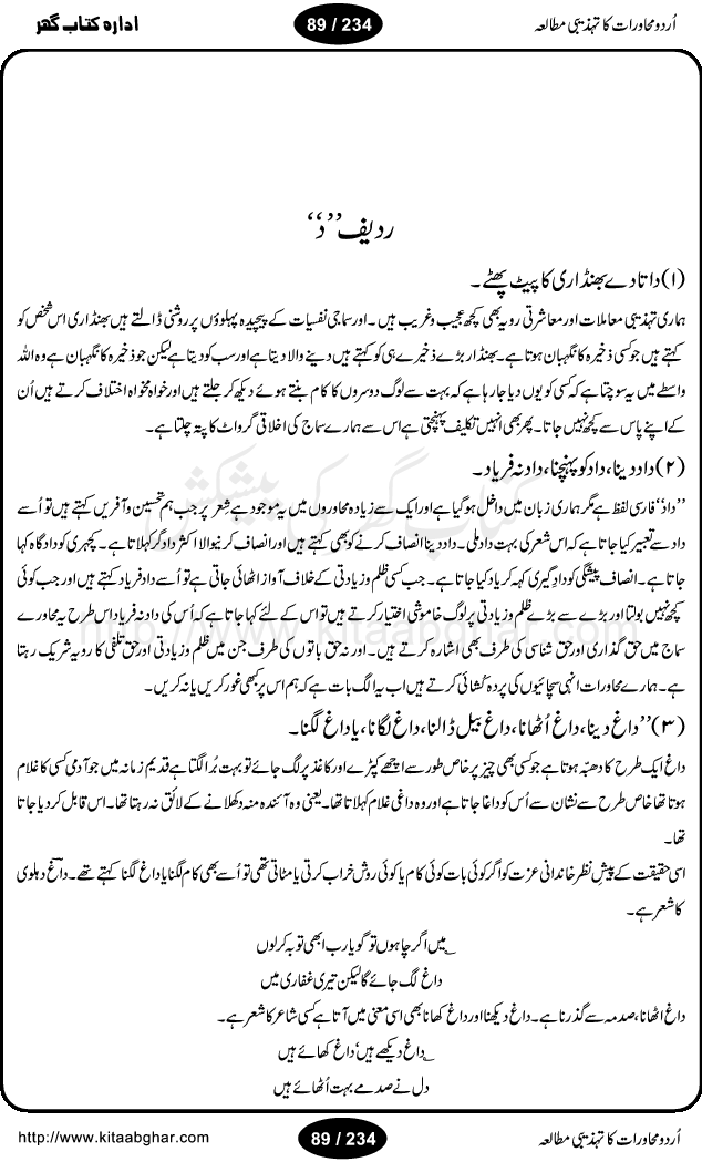 Urdu Muhavrat ka Tehzibi Mutalea (Cultural study of Urdu Idioms) is a great book by Dr. Ishrat Jehan Hashmi, which discusses the role of culture and our society in the idioms and proverbs of Urdu / Hindi. Its an excellent effort and very hand for urdu learning students as well as those individuals who like to study the roots of our culture, language, society